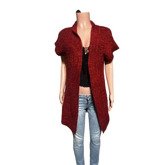 Pulp short sleeve open front cardigan pomegranate sweater M - Picture 2 of 6